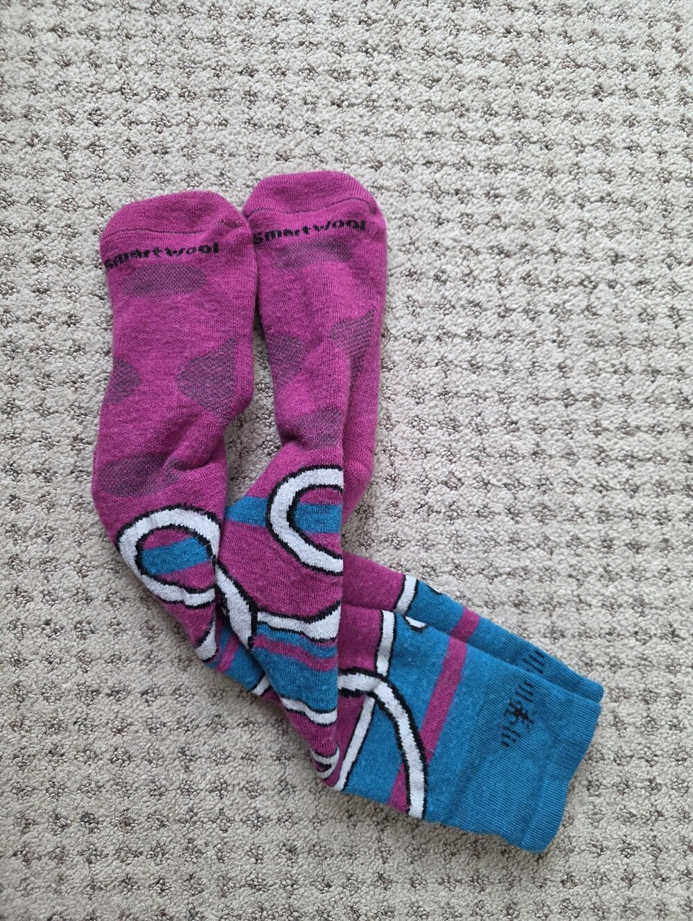 Smartwool Pink and Blue Patterned Over The Calf Socks